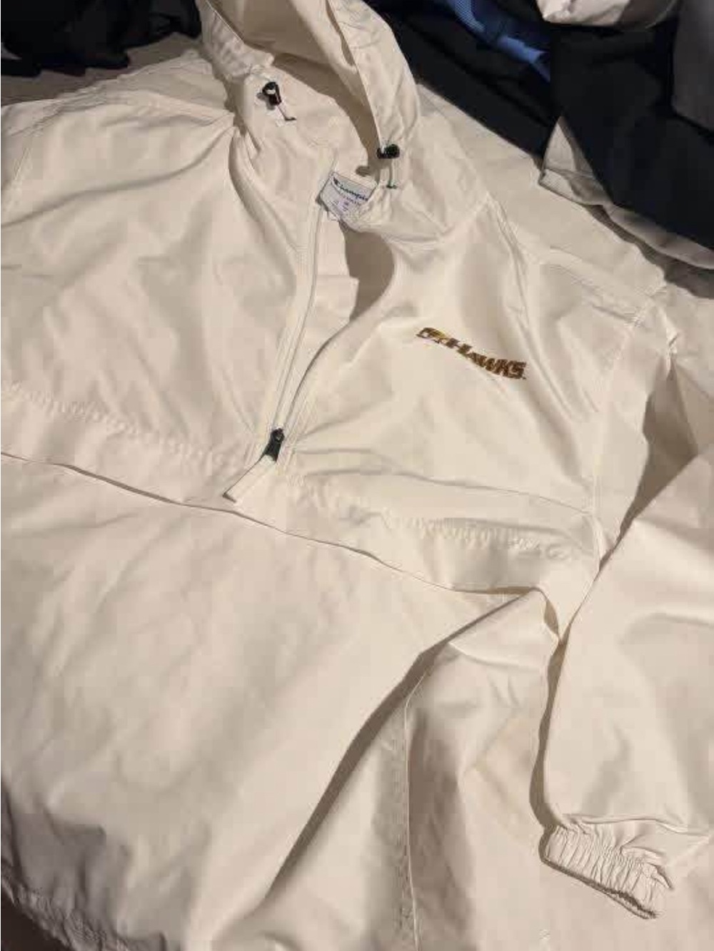 White Pullover Windbreaker with Quincy Hawks Logo